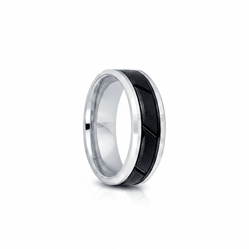 OBSIDIAN — hero shot — men's tungsten carbide wedding ring | Aydins Jewelry