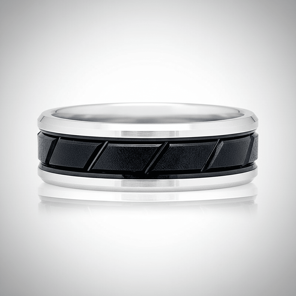 OBSIDIAN — alternate angle — men's tungsten carbide wedding ring | Aydins Jewelry