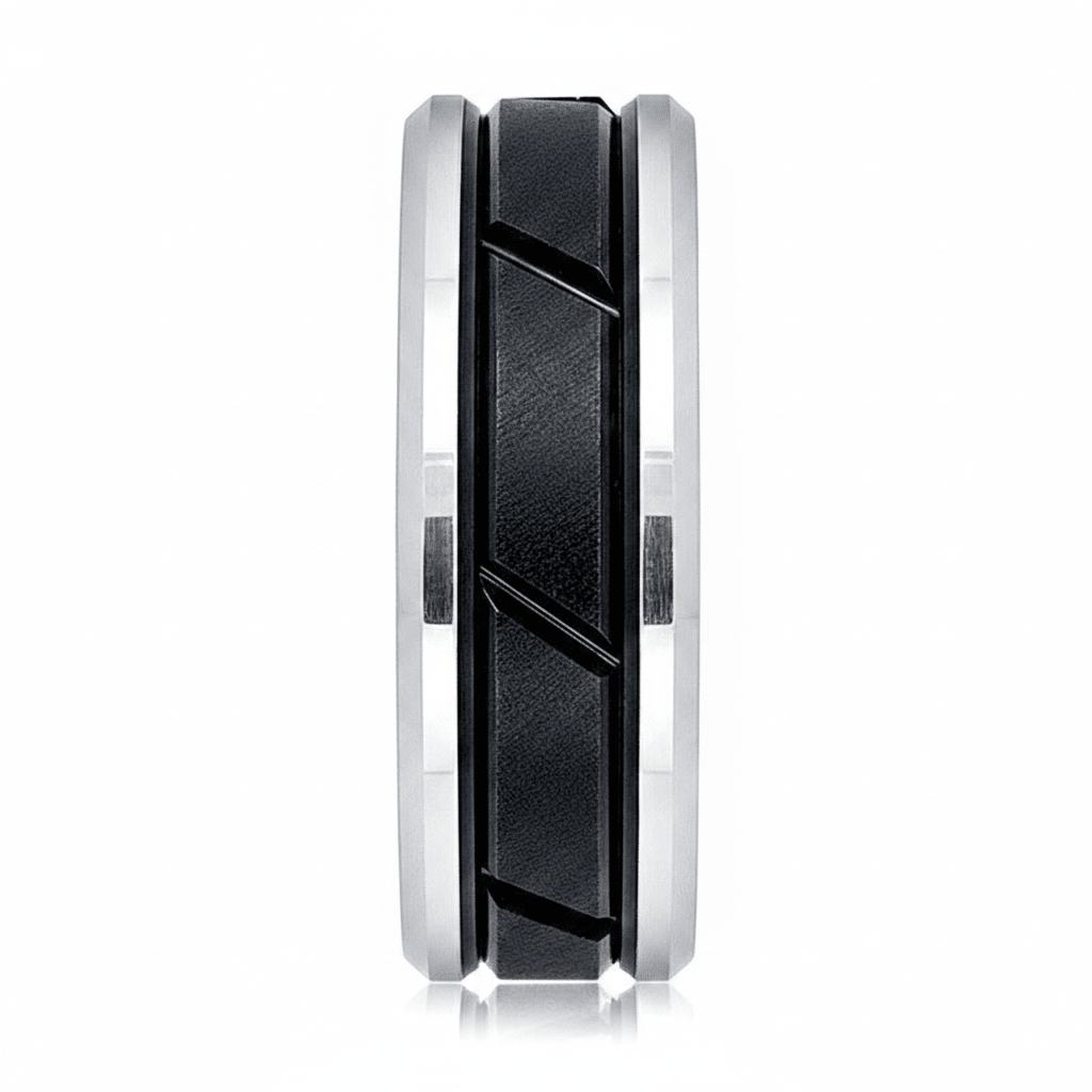 OBSIDIAN — angled view — men's tungsten carbide wedding ring | Aydins Jewelry
