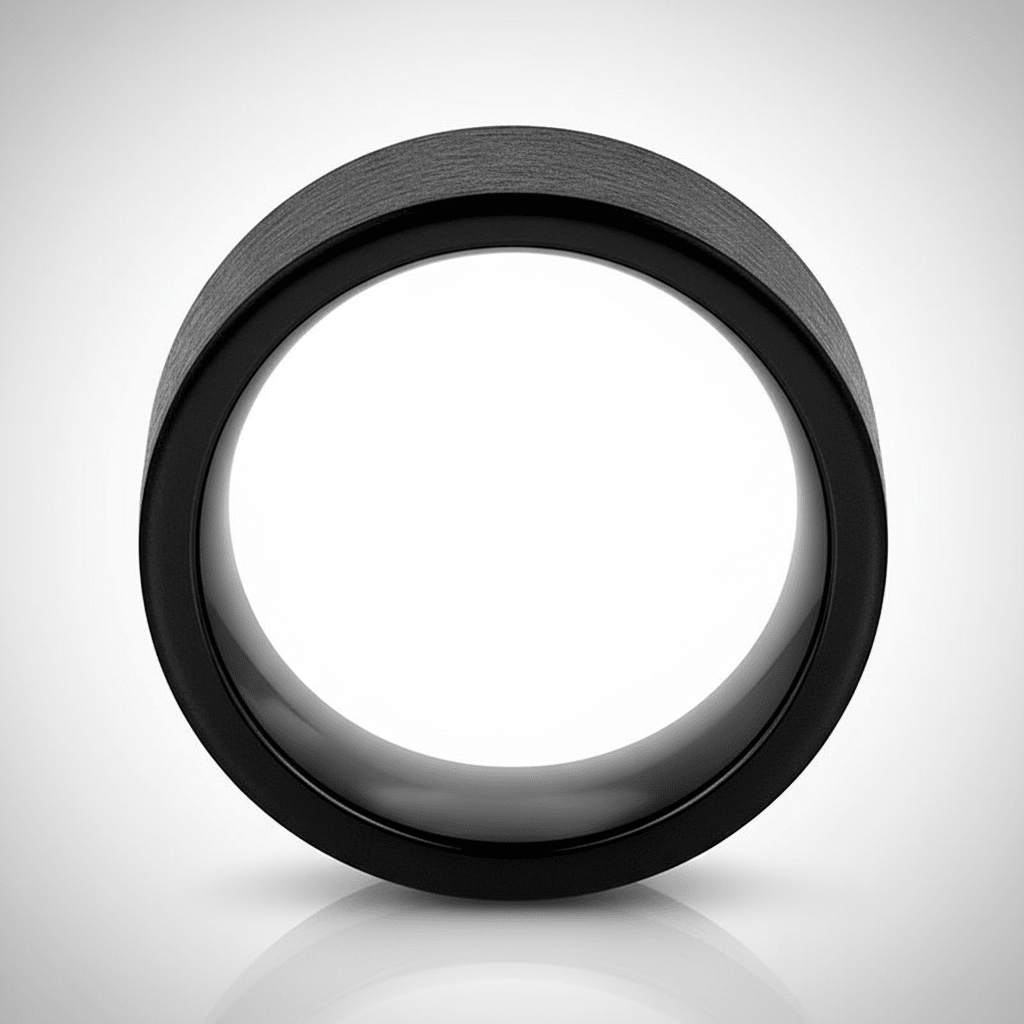 OBSIDIANIX — alternate angle — men's tungsten carbide wedding ring | Aydins Jewelry