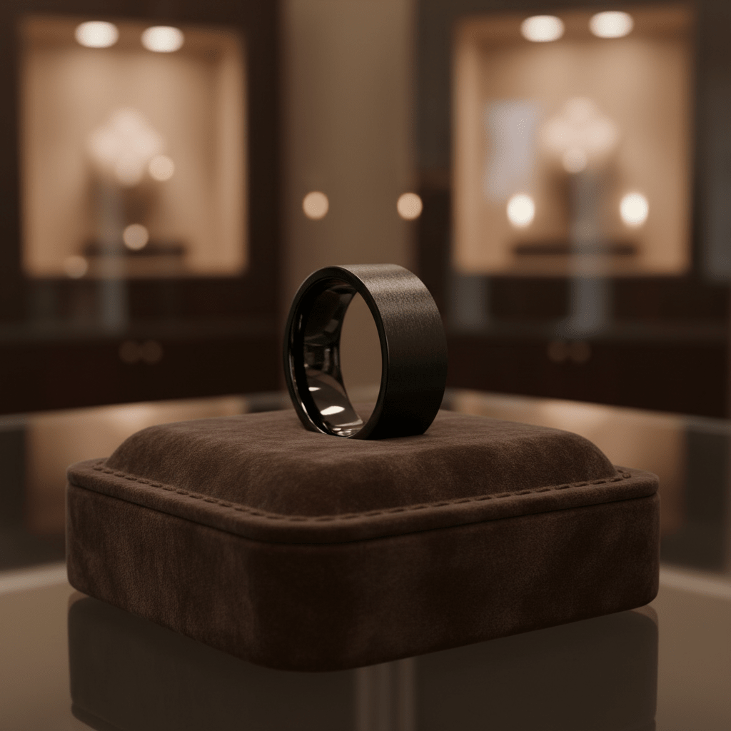 OBSIDIANIX — display shot — men's tungsten carbide wedding ring | Aydins Jewelry