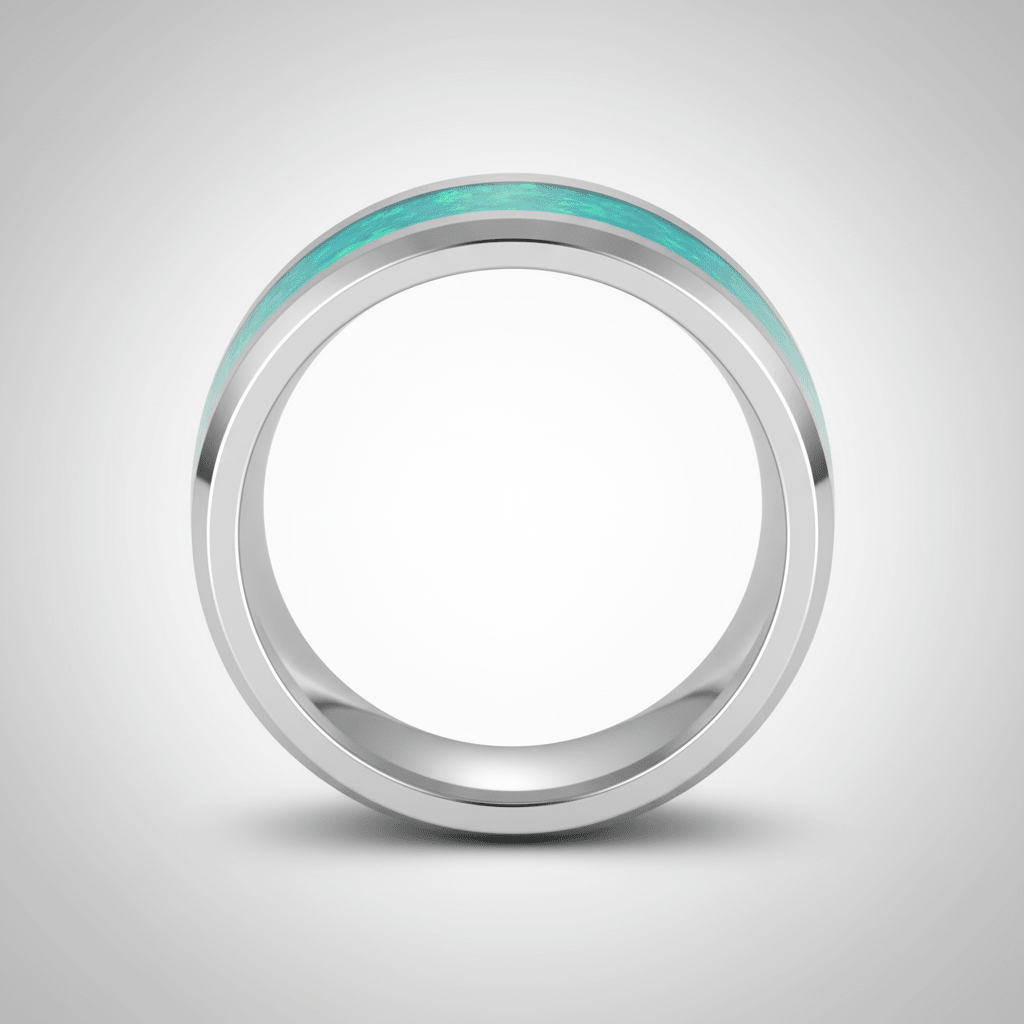OCEARA — Center-through axial view — men's tungsten wedding ring.