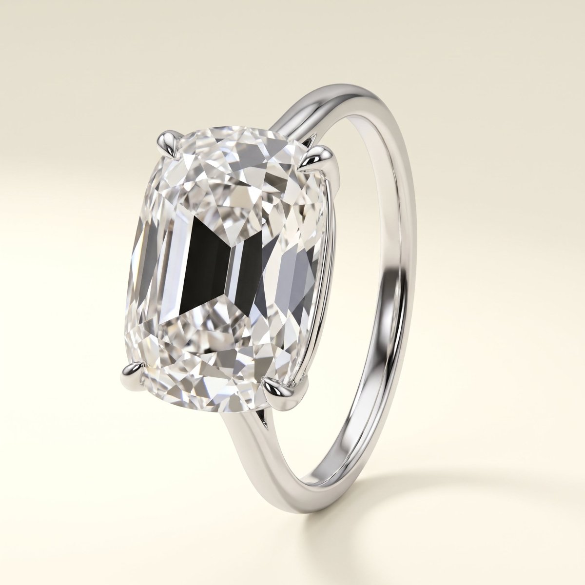Old Mine elongated cushion lab-grown diamond solitaire engagement ring, White Gold, hero