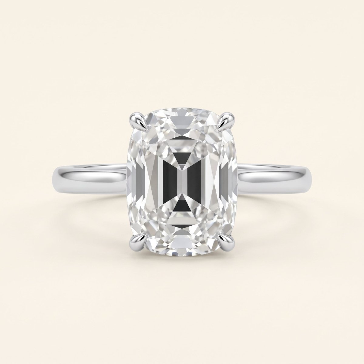 Old Mine elongated cushion lab-grown diamond solitaire engagement ring, 925 Sterling Silver, face-on