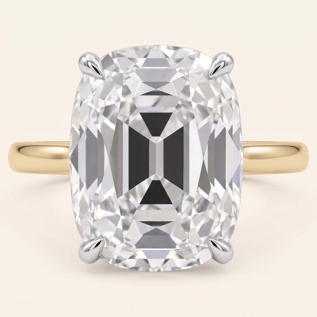 FLORENCE old mine lab-grown diamond ring in 10K two-tone gold, setting close-up, approx. 1 ct center