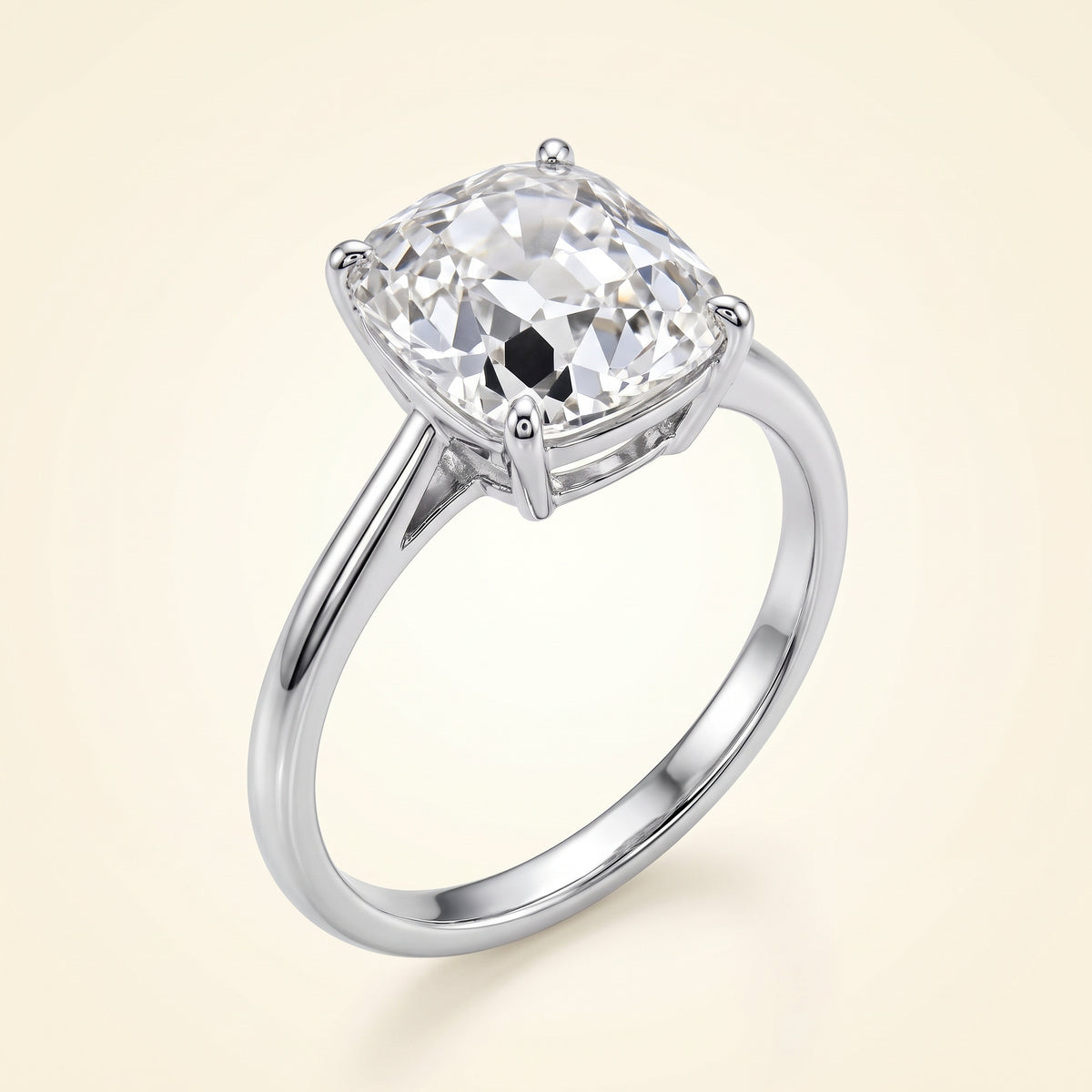 Old Mine lab-grown diamond solitaire engagement ring, 925 Sterling Silver, studio hero