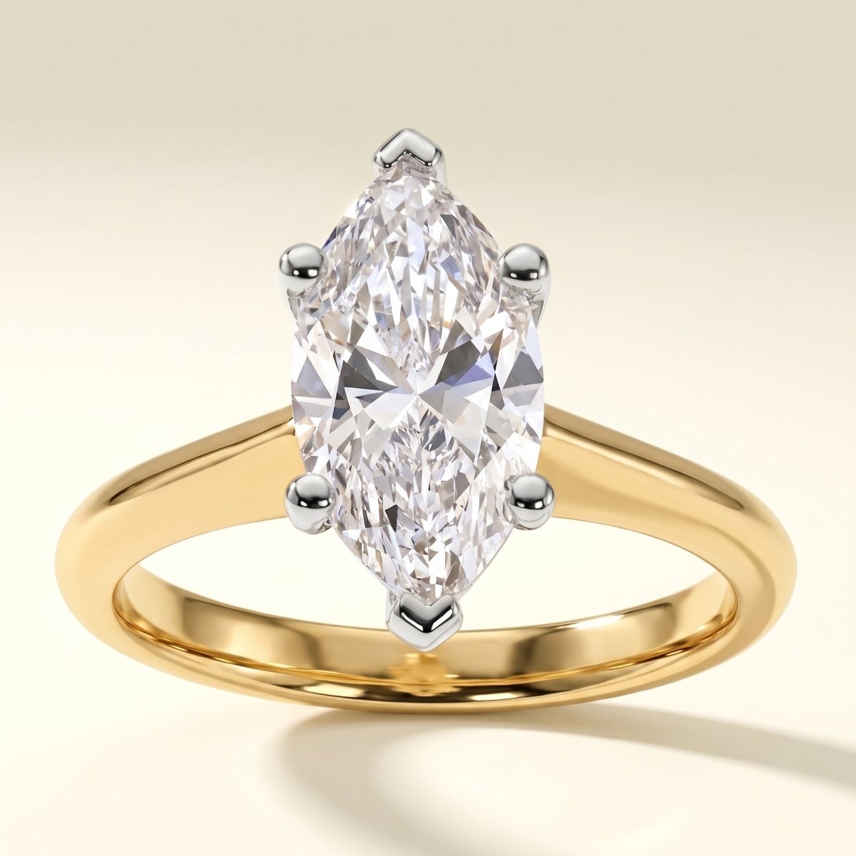OPHELIA marquise lab-grown diamond ring in 14K two-tone gold, studio hero, approx. 1 ct center
