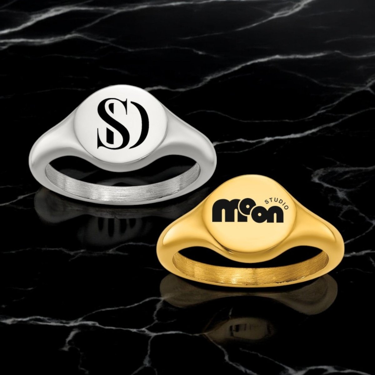ORBIT | Custom Engraved Women's Signet Ring - Gold & Silver