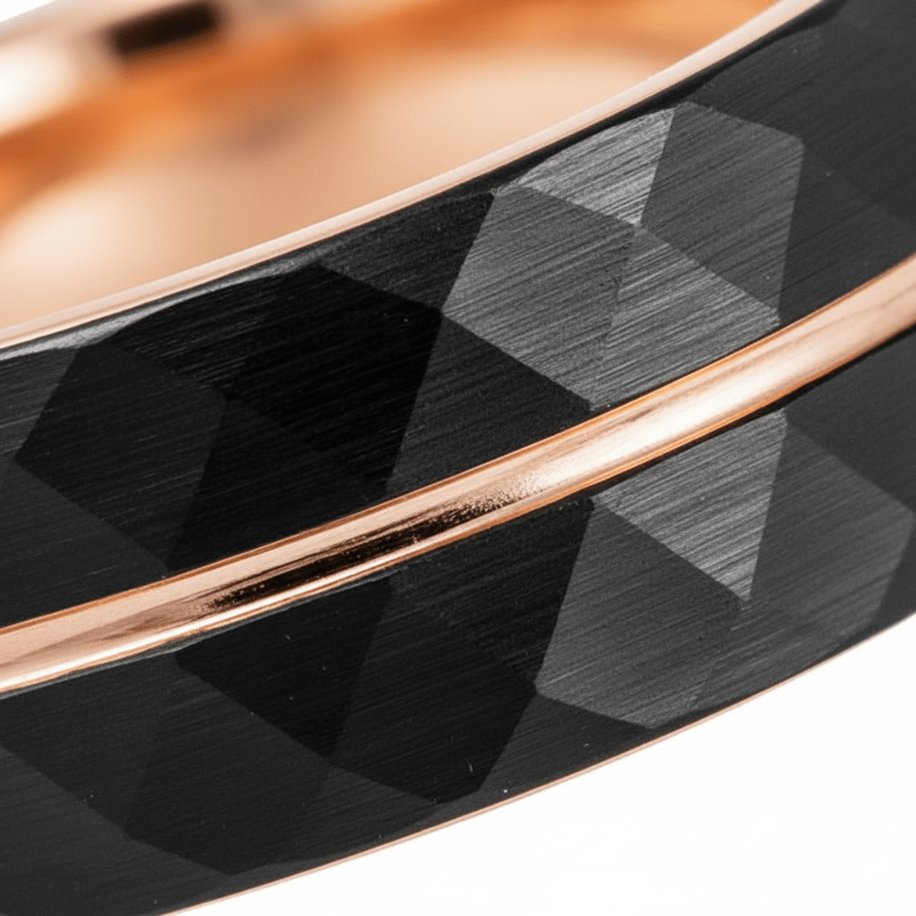 ORLANDO — Extreme macro detail — men's tungsten wedding ring.