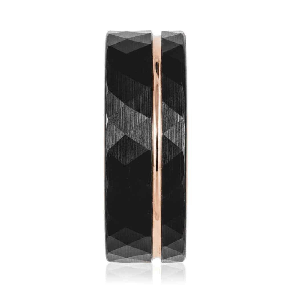 ORLANDO — Front-facing straight-on view — men's tungsten wedding ring.