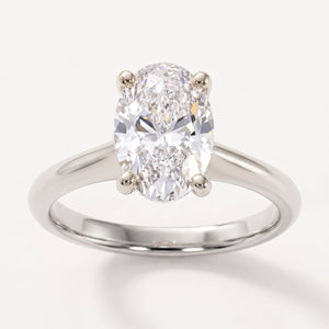 Oval lab-grown diamond solitaire engagement ring, White Gold, studio hero
