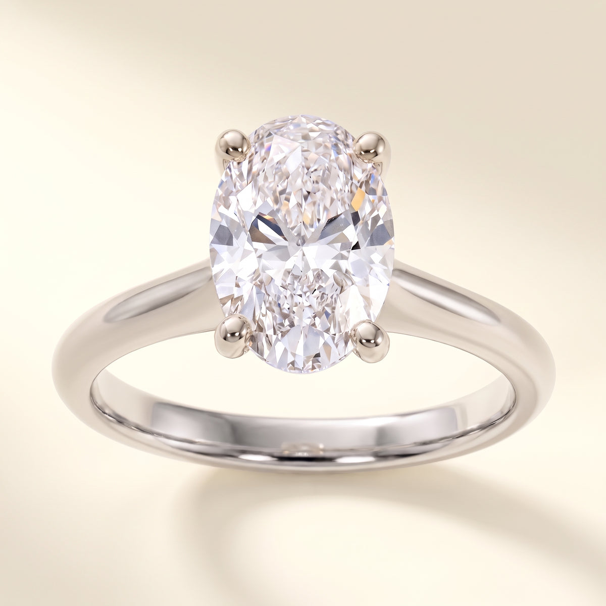 Oval lab-grown diamond solitaire engagement ring, 925 Sterling Silver, studio hero