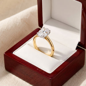 CAMILLE oval lab-grown diamond ring in 10K two-tone gold, in cherry-wood box, approx. 1 ct center
