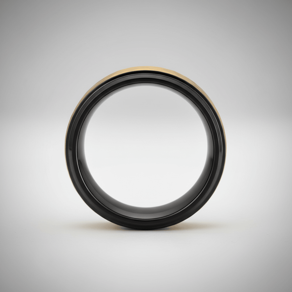 OZAK — Center-through axial view — men's tungsten wedding ring.