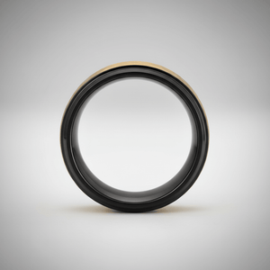 OZAK — Center-through axial view — men's tungsten wedding ring.