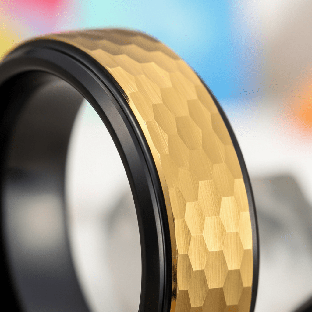 OZAK — Extreme macro detail — men's tungsten wedding ring.