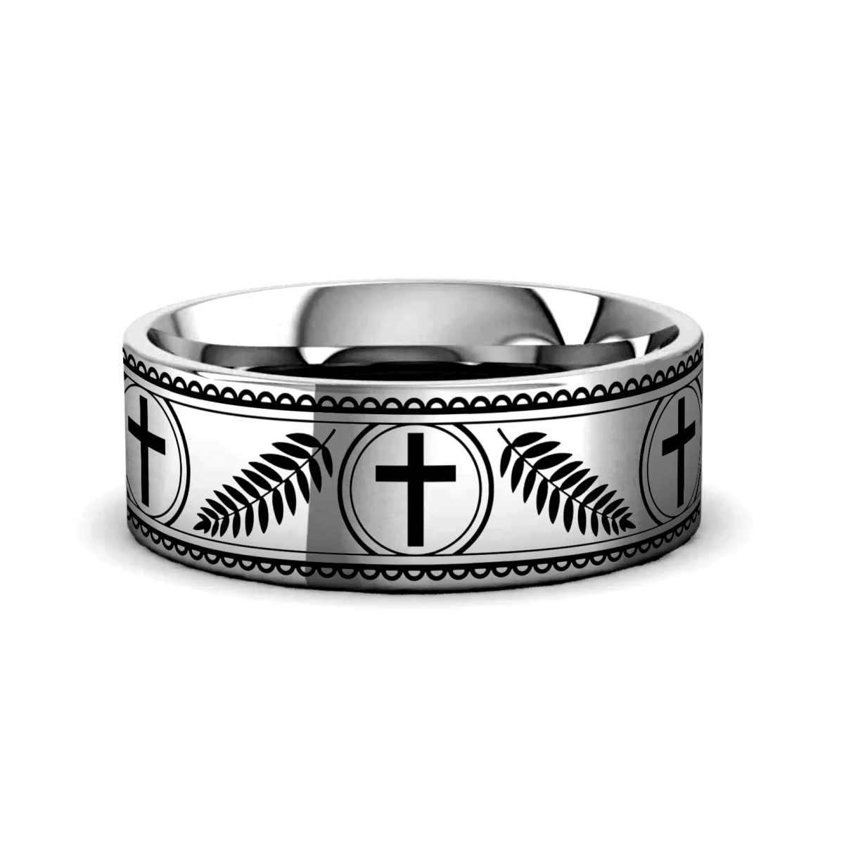 PALM silver tungsten ring with palm branches laser-engraved around the band – Aydins Jewelry
