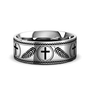PALM silver tungsten ring with palm branches laser-engraved around the band – Aydins Jewelry
