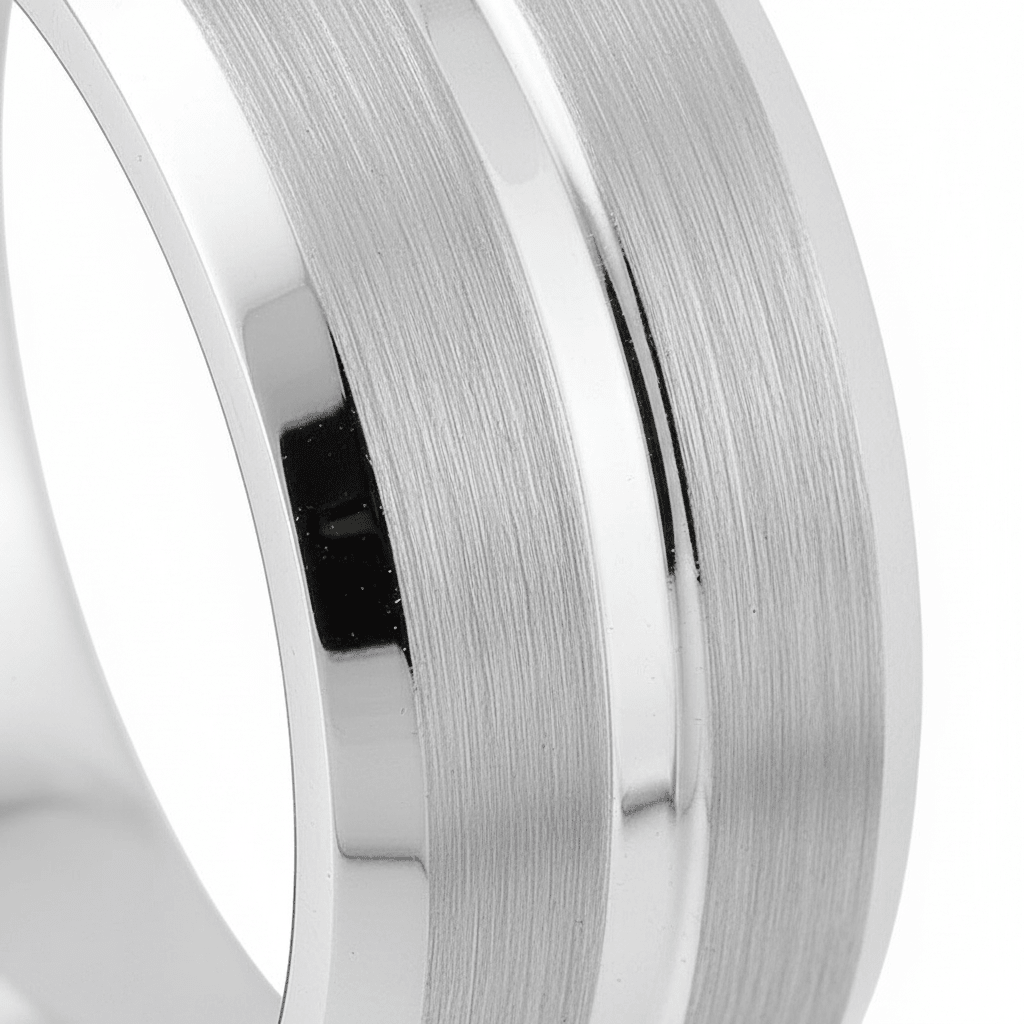 PATAGONIA — close-up detail — men's tungsten carbide wedding ring | Aydins Jewelry