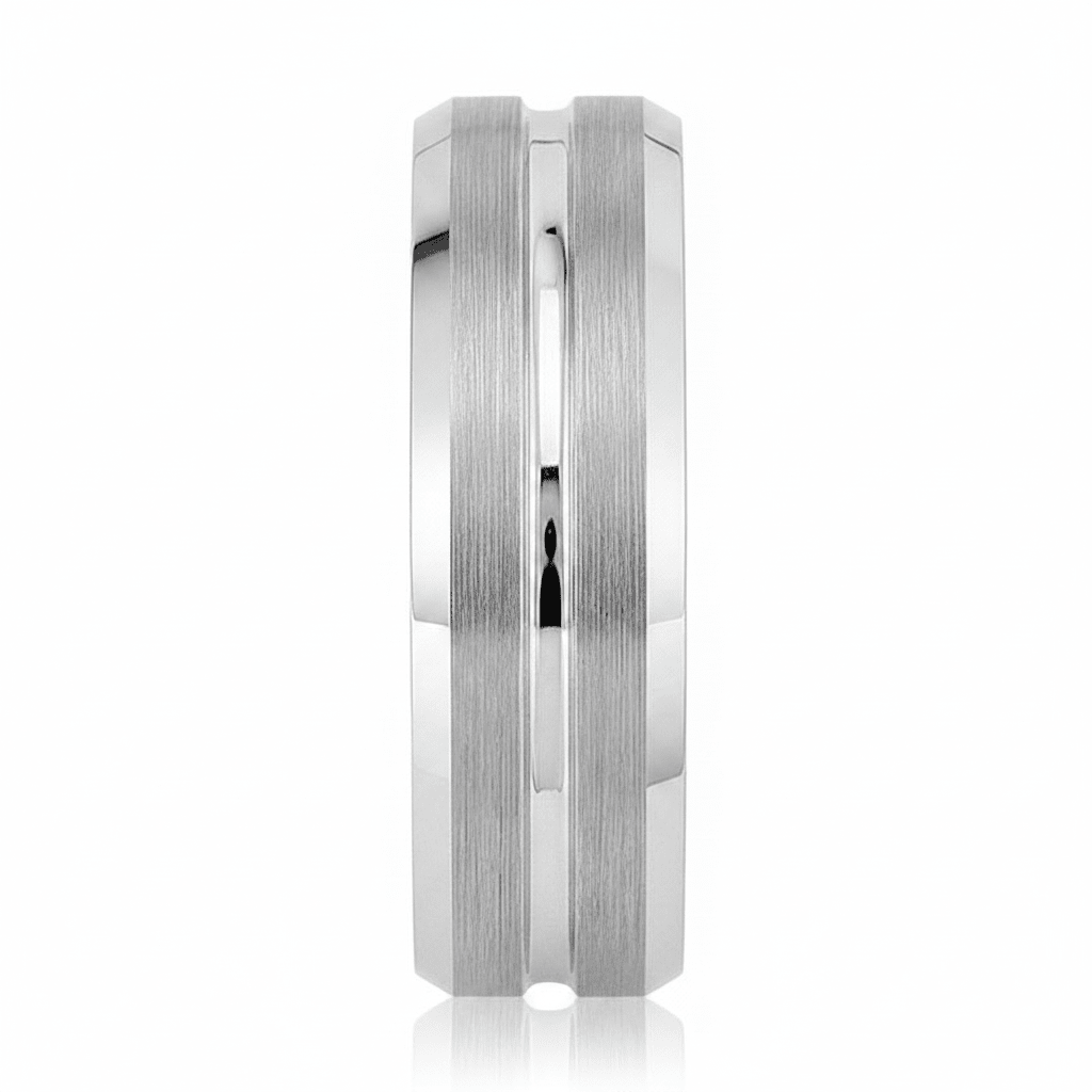 PATAGONIA — angled view — men's tungsten carbide wedding ring | Aydins Jewelry