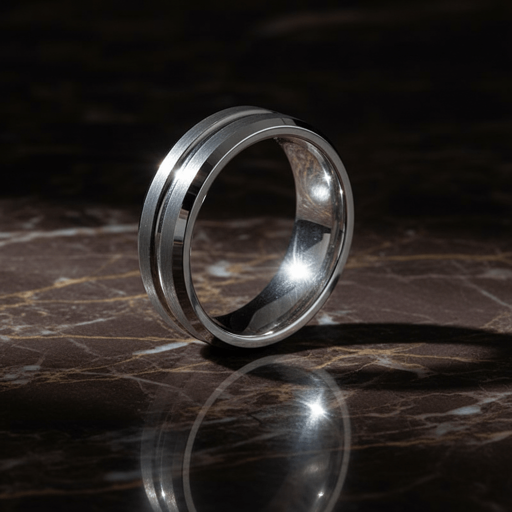PATAGONIA — detail view — men's tungsten carbide wedding ring | Aydins Jewelry