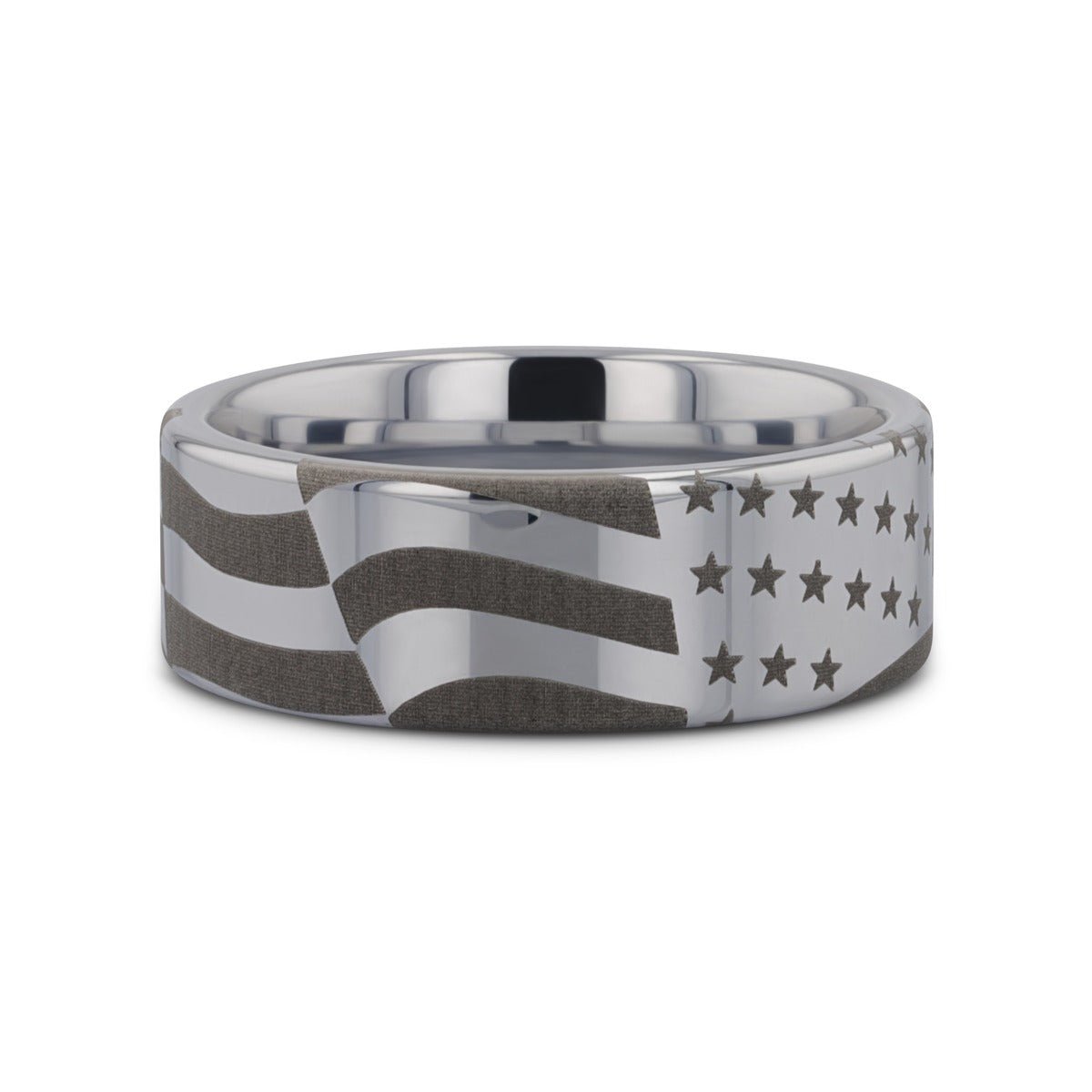 PATRIOT polished tungsten carbide ring, top view