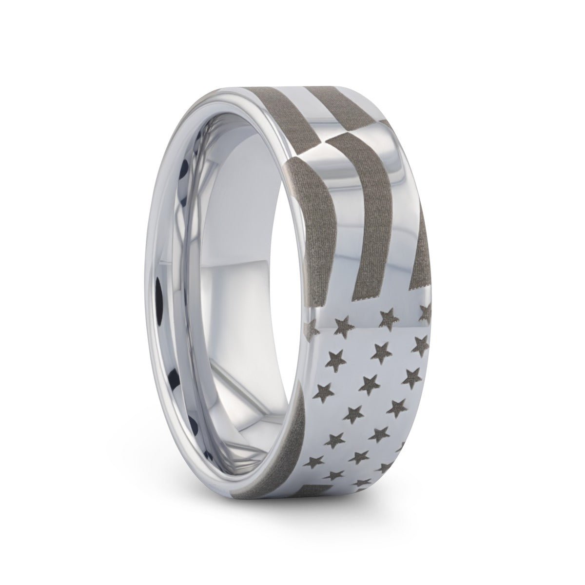 PATRIOT polished tungsten carbide ring, side view