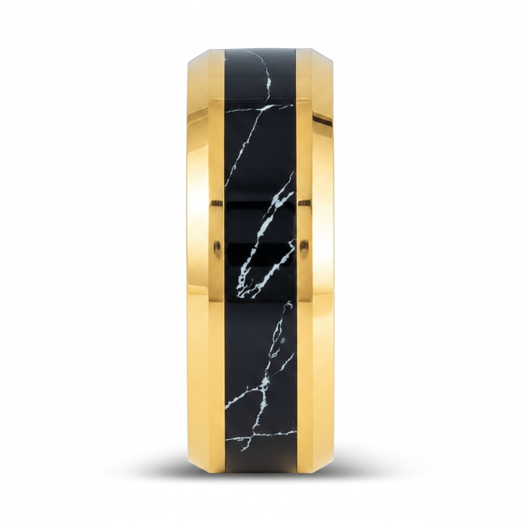 PAVO — Front-facing straight-on view — men's tungsten wedding ring.