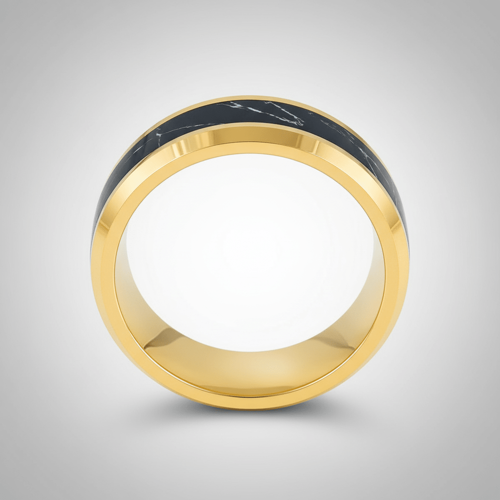 PAVO — Center-through axial view — men's tungsten wedding ring.
