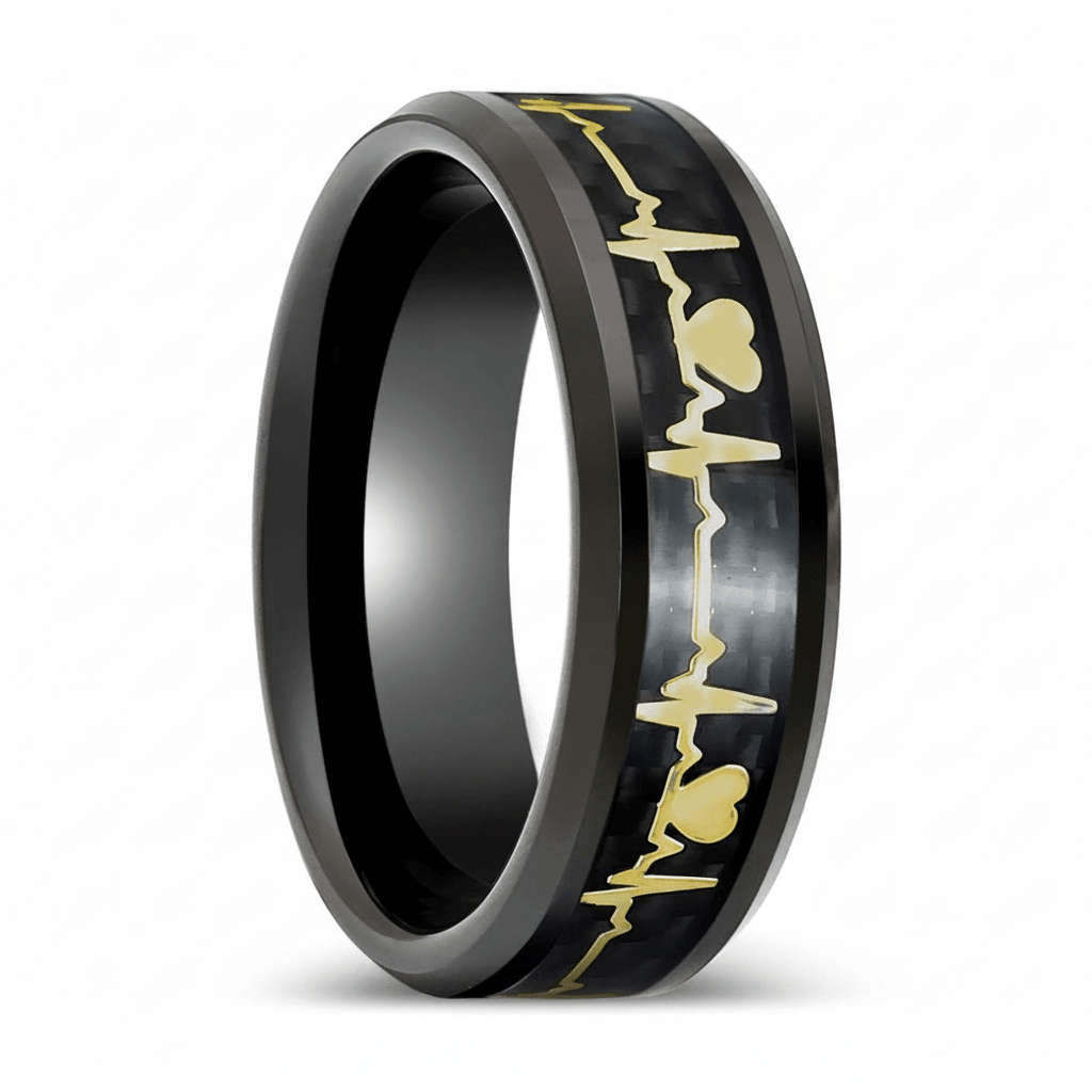 PEAPACK — Hero product shot — men's tungsten wedding ring.