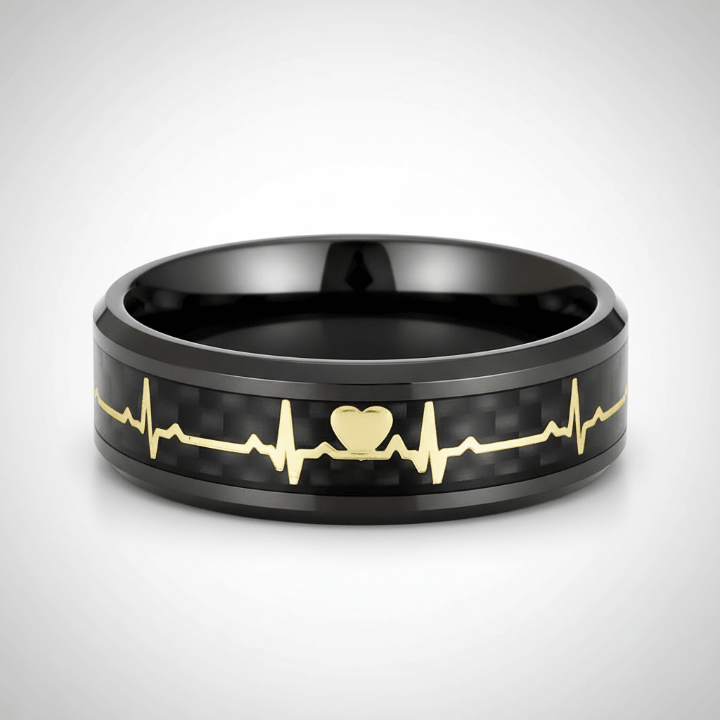 PEAPACK — Center-through axial view — men's tungsten wedding ring.