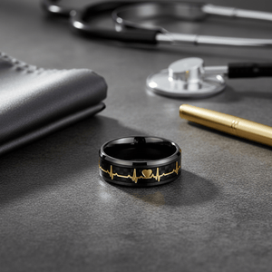PEAPACK — Editorial masculine still life — men's tungsten wedding ring.