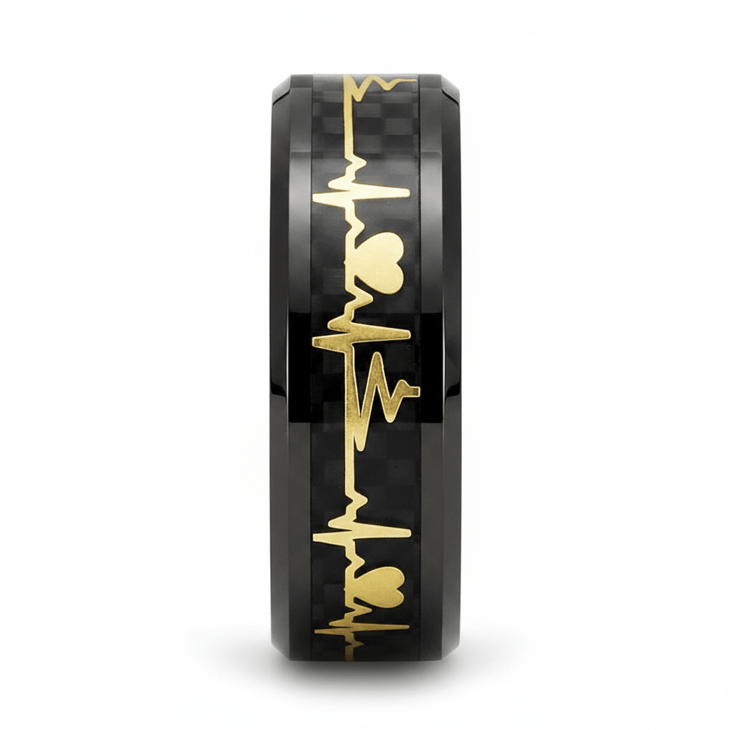 PEAPACK — Front-facing straight-on view — men's tungsten wedding ring.