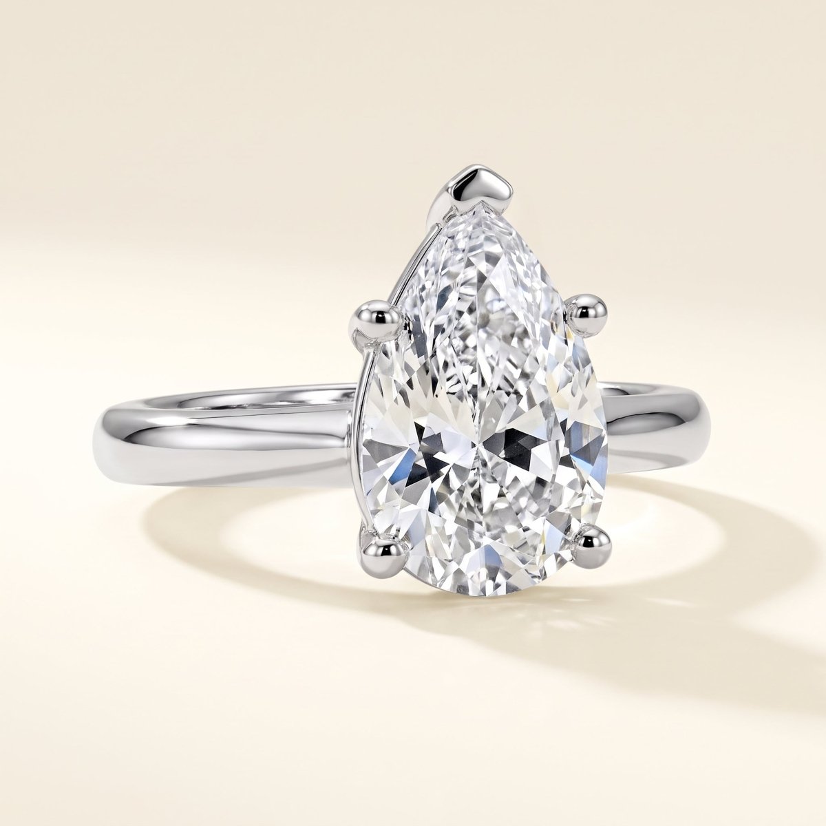 Pear lab-grown diamond solitaire engagement ring, White Gold, studio hero