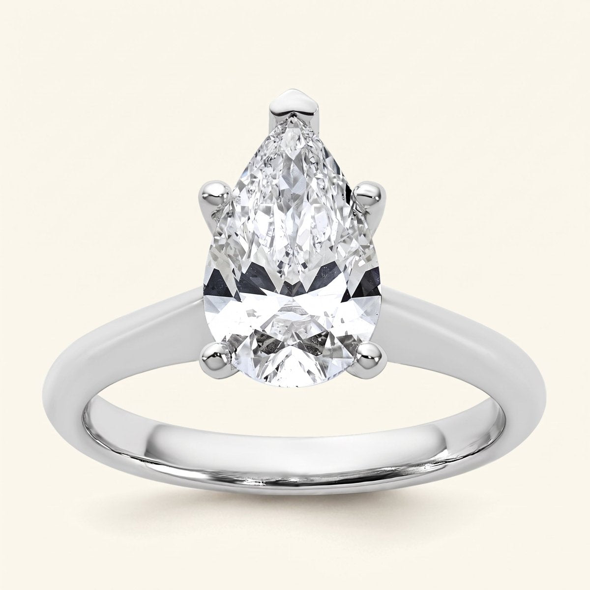 Pear lab-grown diamond solitaire engagement ring, White Gold, face-on detail macro