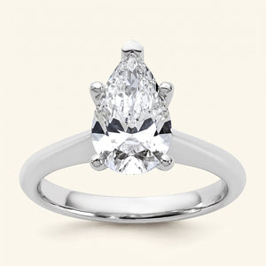 Pear lab-grown diamond solitaire engagement ring, White Gold, face-on detail macro