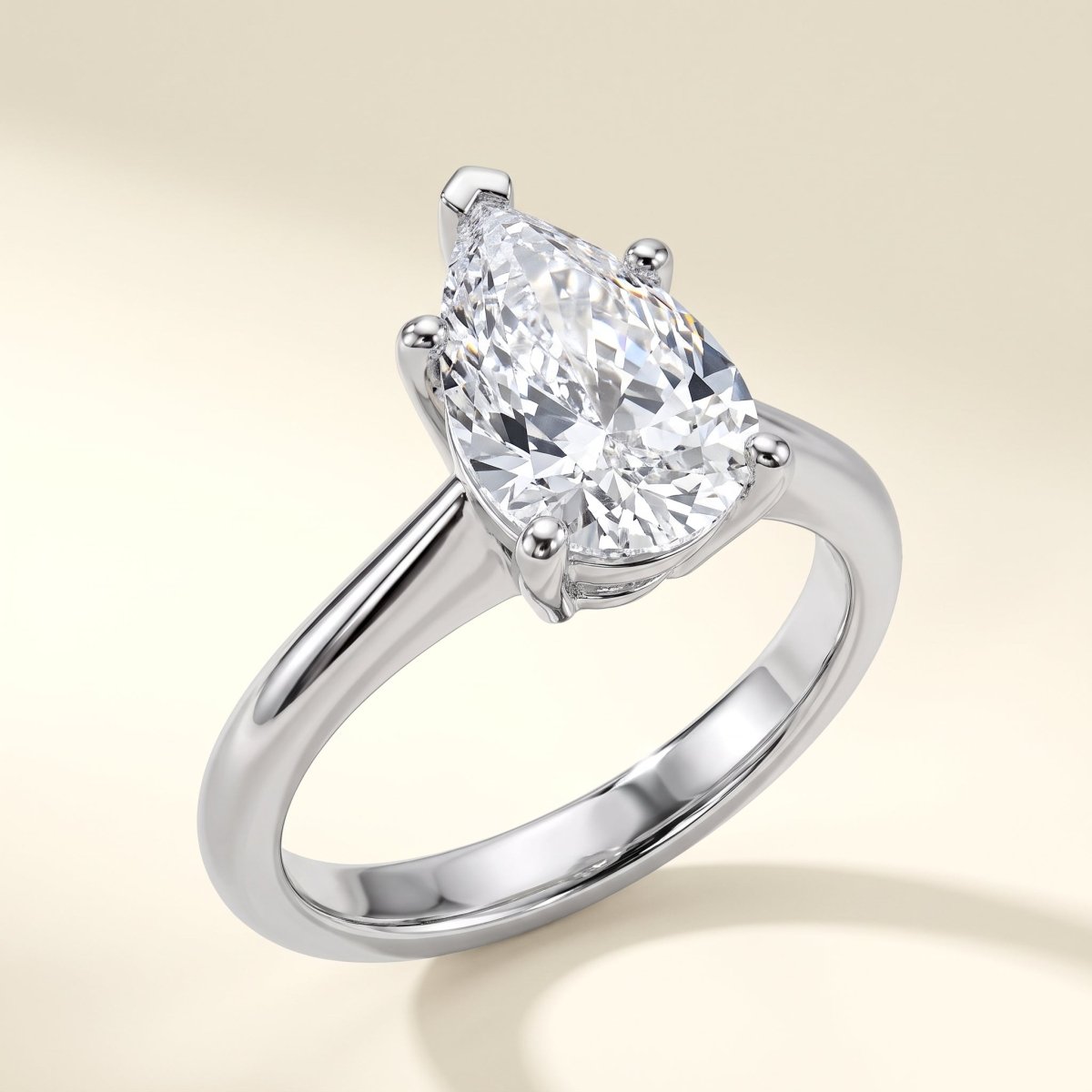 Pear lab-grown diamond solitaire engagement ring, 925 Sterling Silver, studio hero