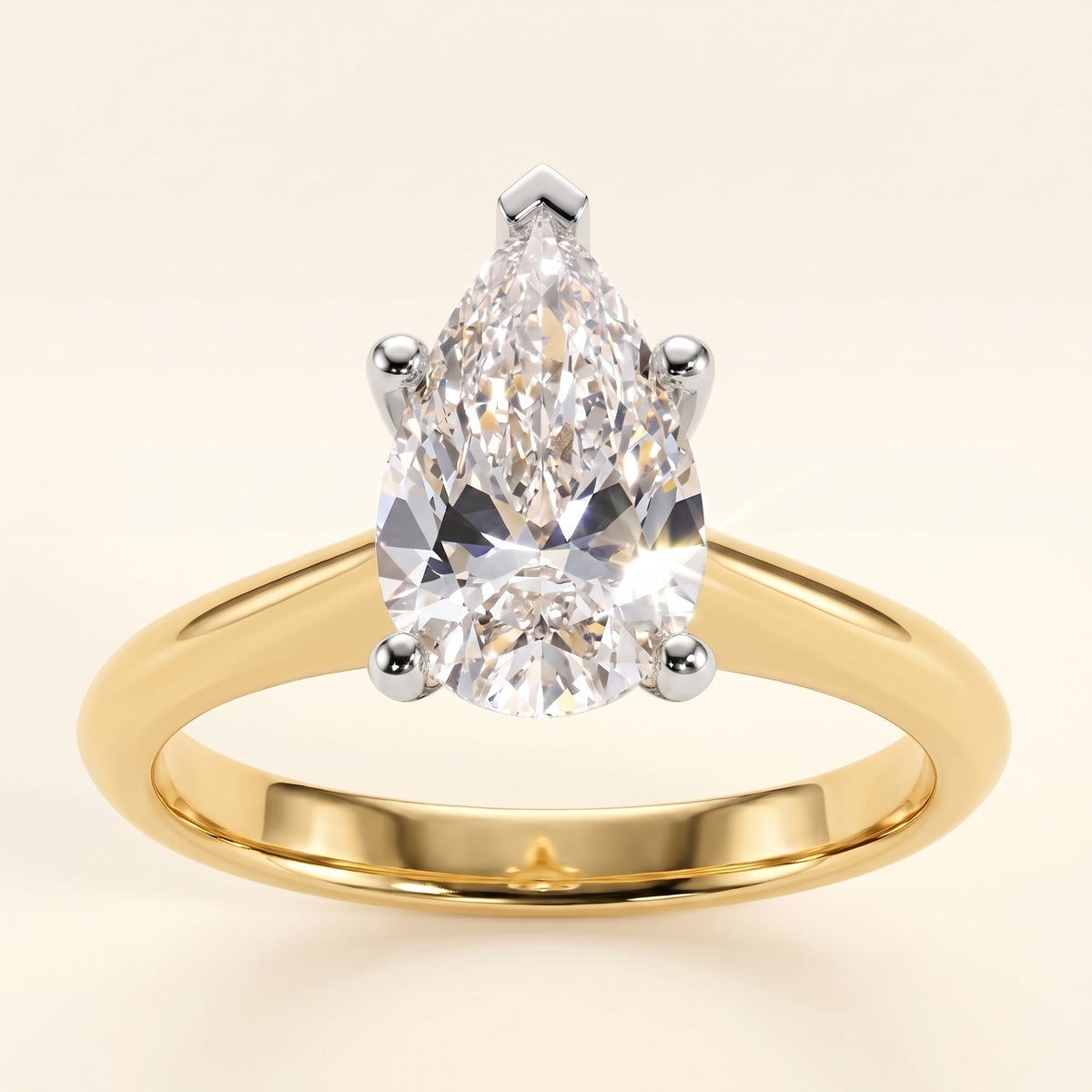 PIPPA pear lab-grown diamond ring in 14K two-tone gold, front view, approx. 1 ct center