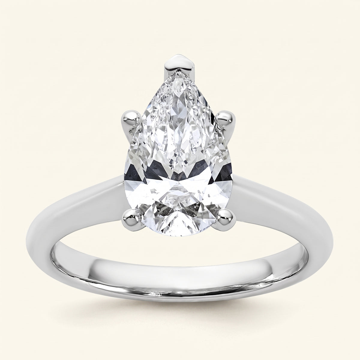 Pear lab-grown diamond solitaire engagement ring, White Gold, face-on detail macro