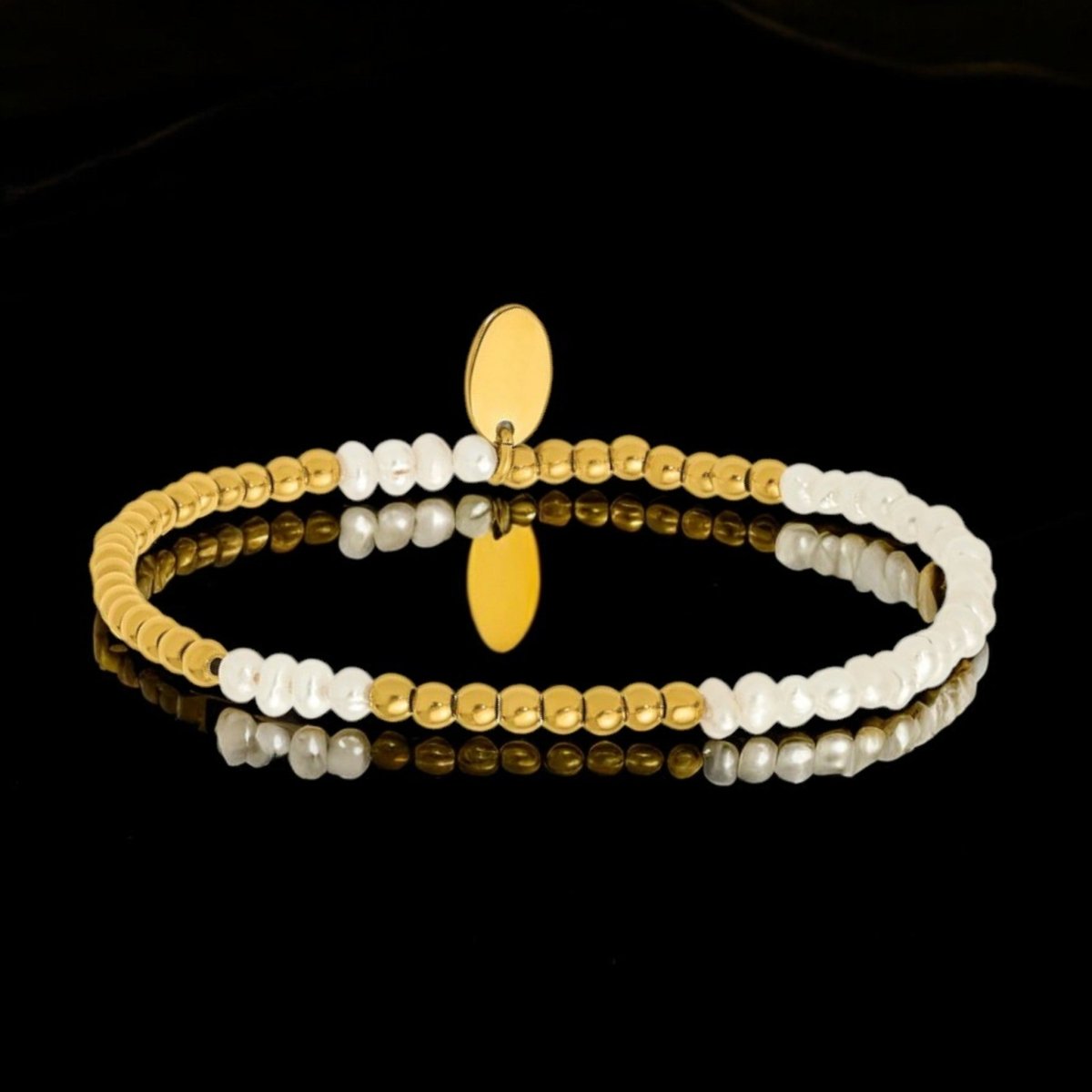 Women's White Freshwater Pearl and Yellow IP-Plated Beaded Bracelet