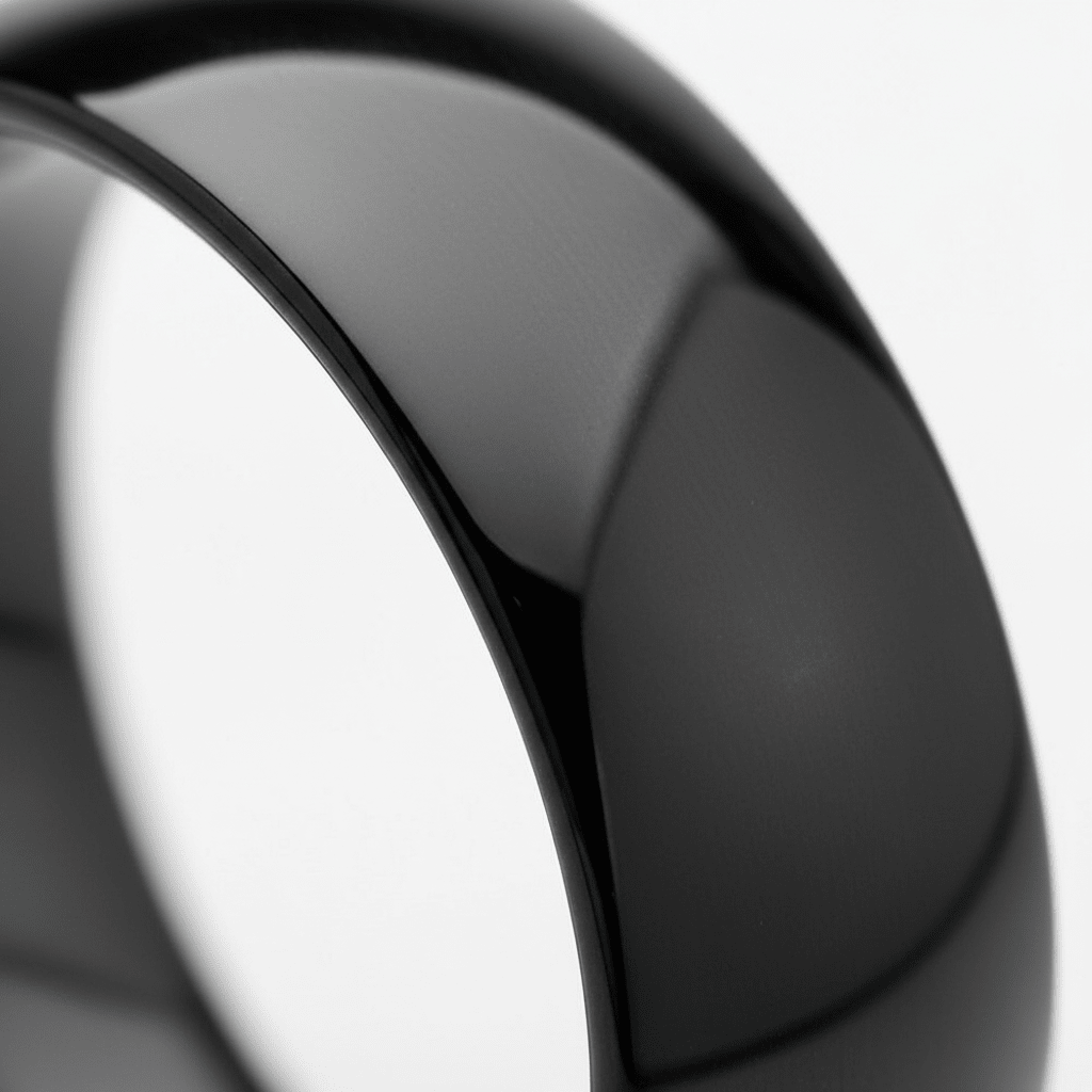 PEPPER — Extreme macro detail — men's tungsten wedding ring.