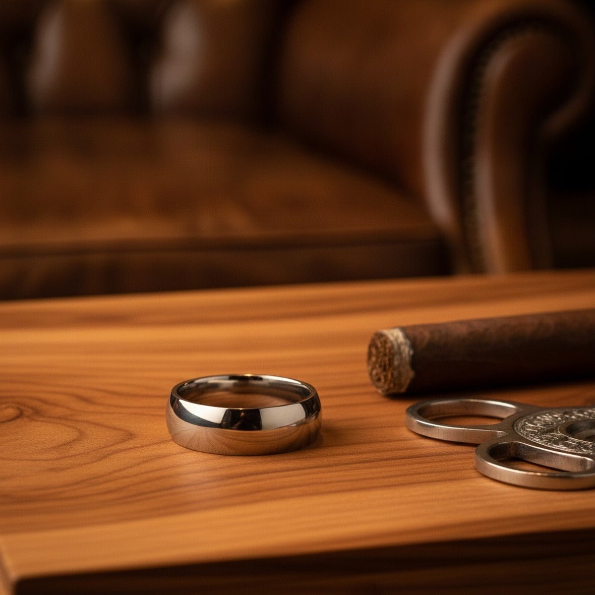 Aydins PETERSON | Titanium Ring Finish Domed lifestyle scene, cigar humidor