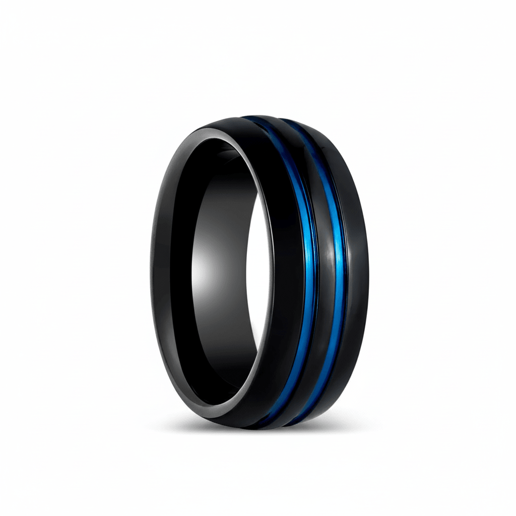 PETROS — Hero product shot — men's tungsten wedding ring.