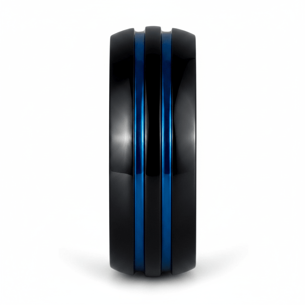 PETROS — Front-facing straight-on view — men's tungsten wedding ring.