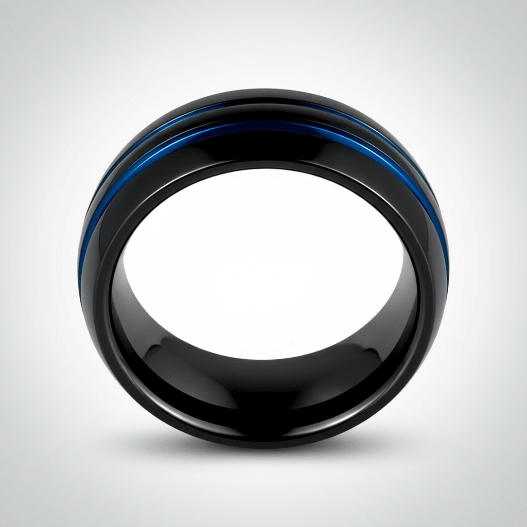PETROS — Center-through axial view — men's tungsten wedding ring.