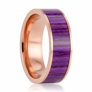 Purpleheart Wood inlay 14k yellow gold wedding band 8mm, additional view 7