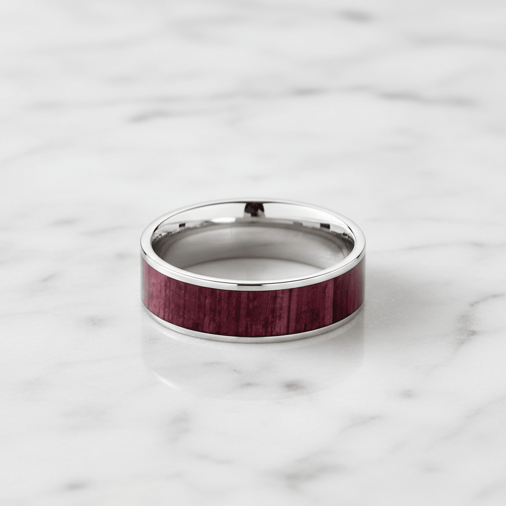 Purpleheart Wood inlay 14k yellow gold wedding band 8mm, additional view 10