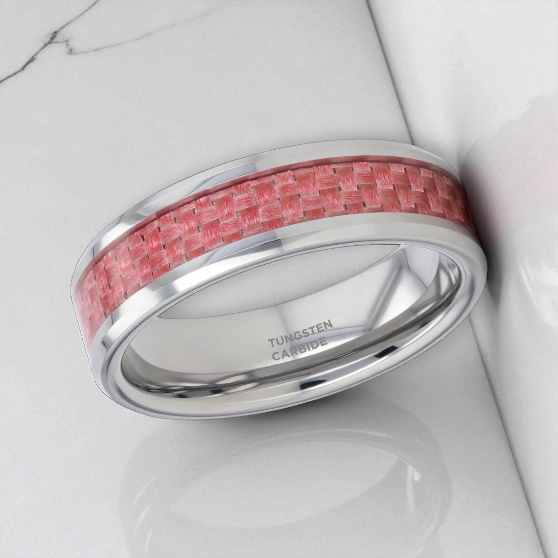 PINK Tungsten Carbide men's wedding band, image 3