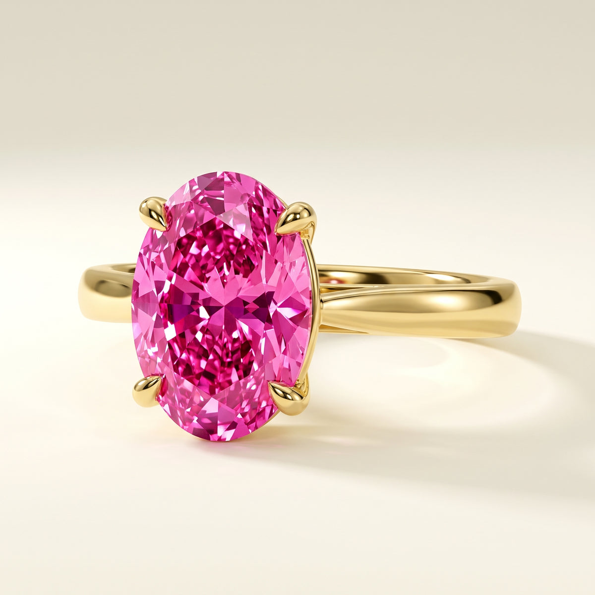 Pink Oval lab-grown diamond solitaire engagement ring, Yellow Gold, studio hero