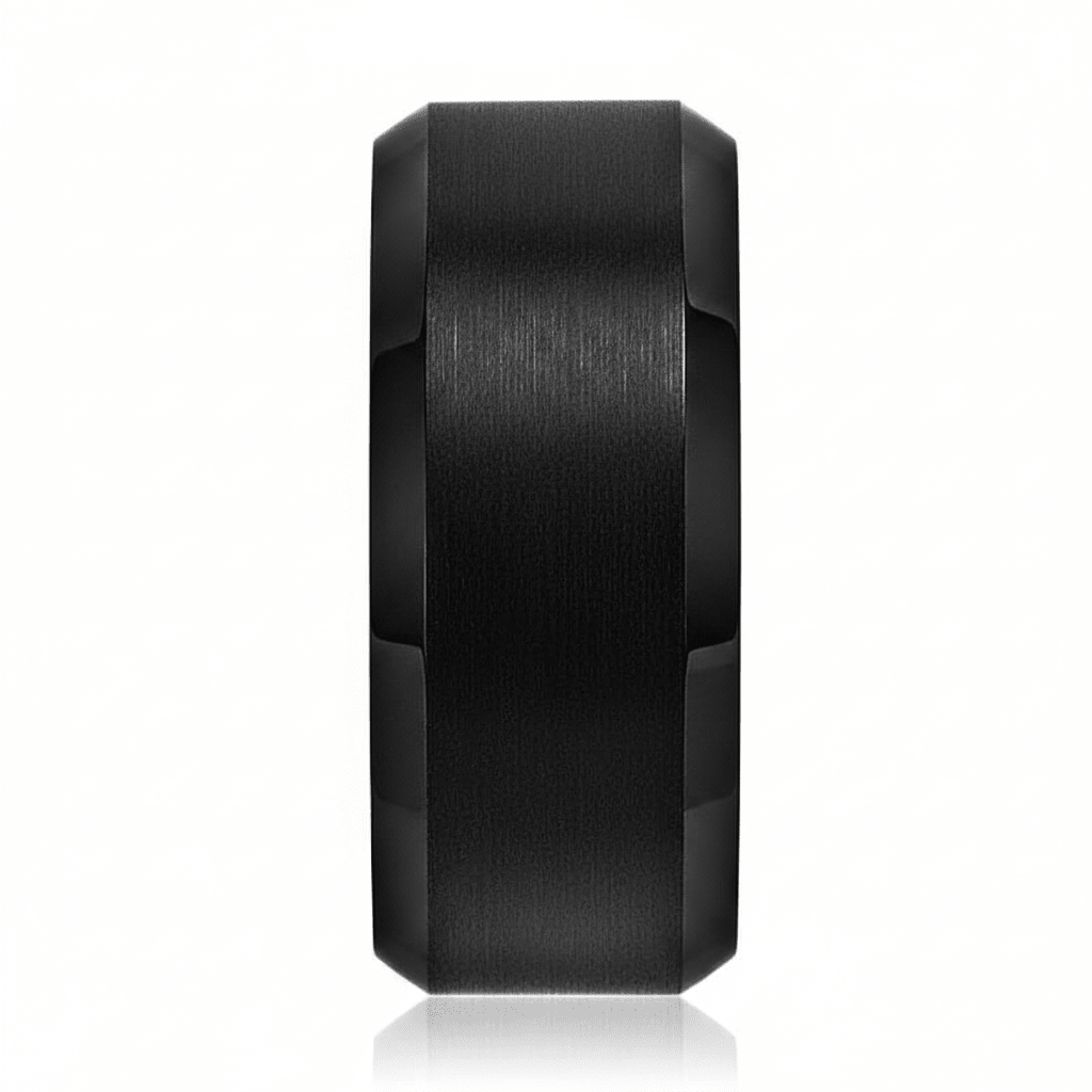 PORTENT — angled view — men's tungsten carbide wedding ring | Aydins Jewelry